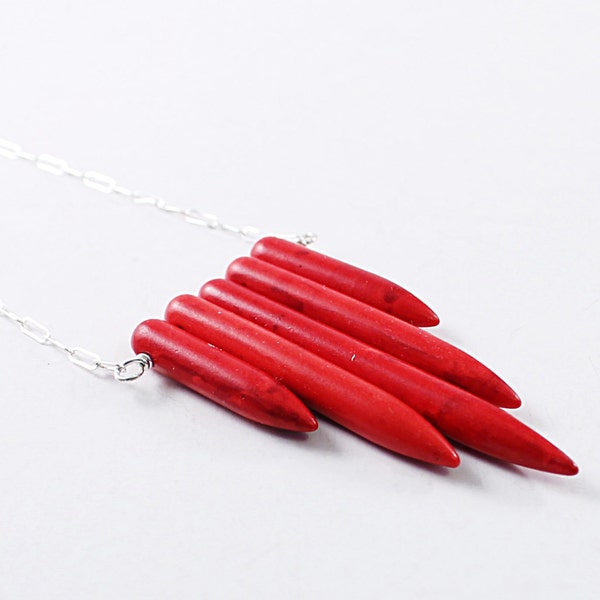 Red necklace: howlite spike necklace, tribal chevron necklace bohemian jewelry, boho long necklace