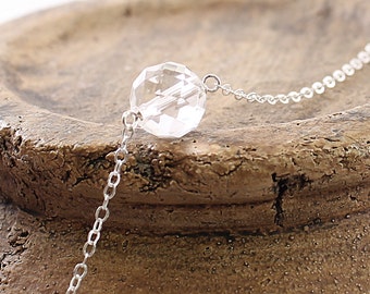 Natural clear crystal necklace Sterling silver quartz ball pendant for women Simple, faceted