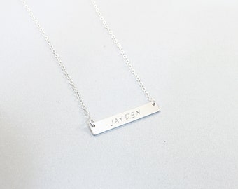 Real 925 sterling silver name necklace for women Custom engraved bar necklace Horizontal nameplate