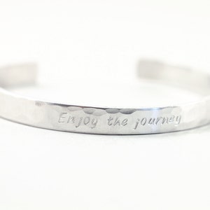 Personalized bracelet sterling silver Narrow custom engraved cuff Hammered Thick Hand stamped 1/4 inch For women and men