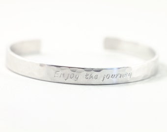 Personalized bracelet sterling silver Narrow custom engraved cuff Hammered Thick Hand stamped 1/4 inch For women and men