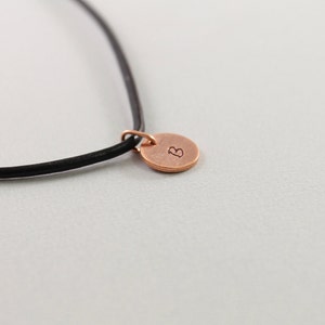 Mens necklace Personalized male jewelry Copper initial necklace for man Black leather