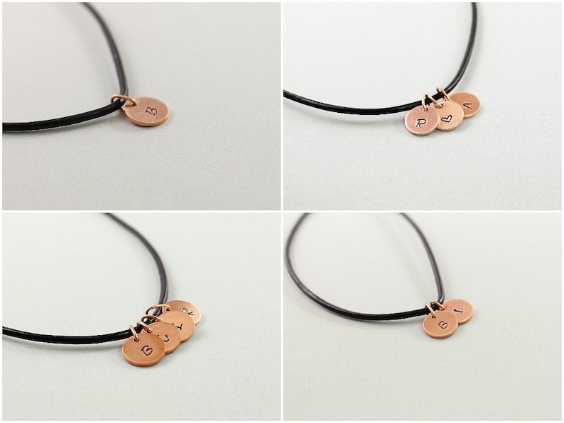 Personalized fathers jewelry Custom fathers necklace with initials Personalized father's day gifts Jewelry for men Leather and copper coin image 1