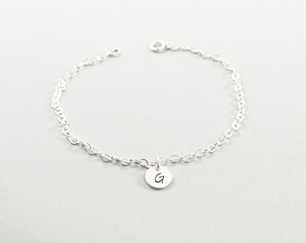 Sterling silver initial bracelet for women and men Personalized letter charm Tiny Simple chain bracelet