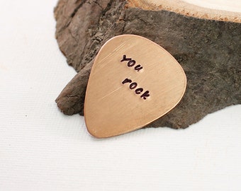 You rock hand stamped guitar pick Engraved copper For men and women