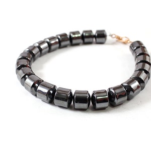 Natural hematite bracelet for men Beaded mens bracelet Gray Dark image 2