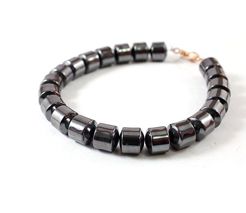 Natural hematite bracelet for men Beaded mens bracelet Gray Dark image 2