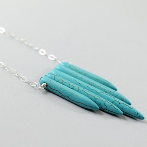 Howlite turquoise necklace for women Sterling silver spike necklace Blue stones image 3