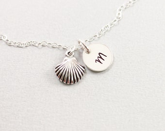 Personalized seashell necklace for women and men Sterling silver chain and initial discs