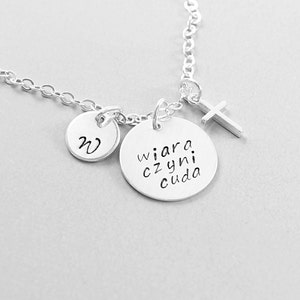 Polish jewelry Personalized necklace in Polish or other language Sterling silver Religious Custom cross pendant