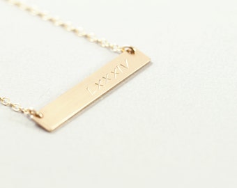 Custom Roman numeral necklace Gold filled date necklace Personalized wedding date bar 15 16 17 18 19 20 21 22 23 inches 24" 26 28