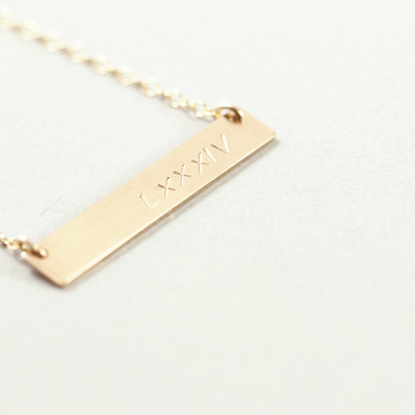 Custom Roman numeral necklace Gold filled date necklace Personalized wedding date bar 15 16 17 18 19 20 21 22 23 inches 24" 26 28