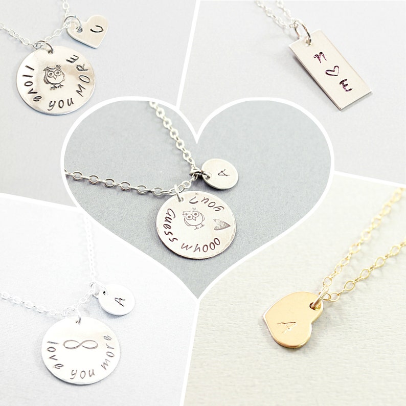 Love you more sterling silver engraved necklace for women Long Personalized chain necklace Heart Owl Initials image 3