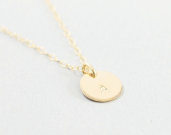 Personalized necklace Gold filled initial necklace Engraved letter charm for women Small short or long 15 16 17 18 19 20 30 inches