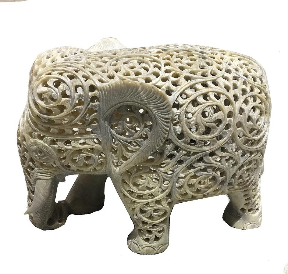 Marble Stone Elephant Statue, Elephant Mother With Baby in Belly, Home