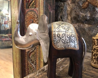 Decorative Elephant statue, Wooden elephant, wood metal elephant, home decor, small elephant figurine, Indian home decor