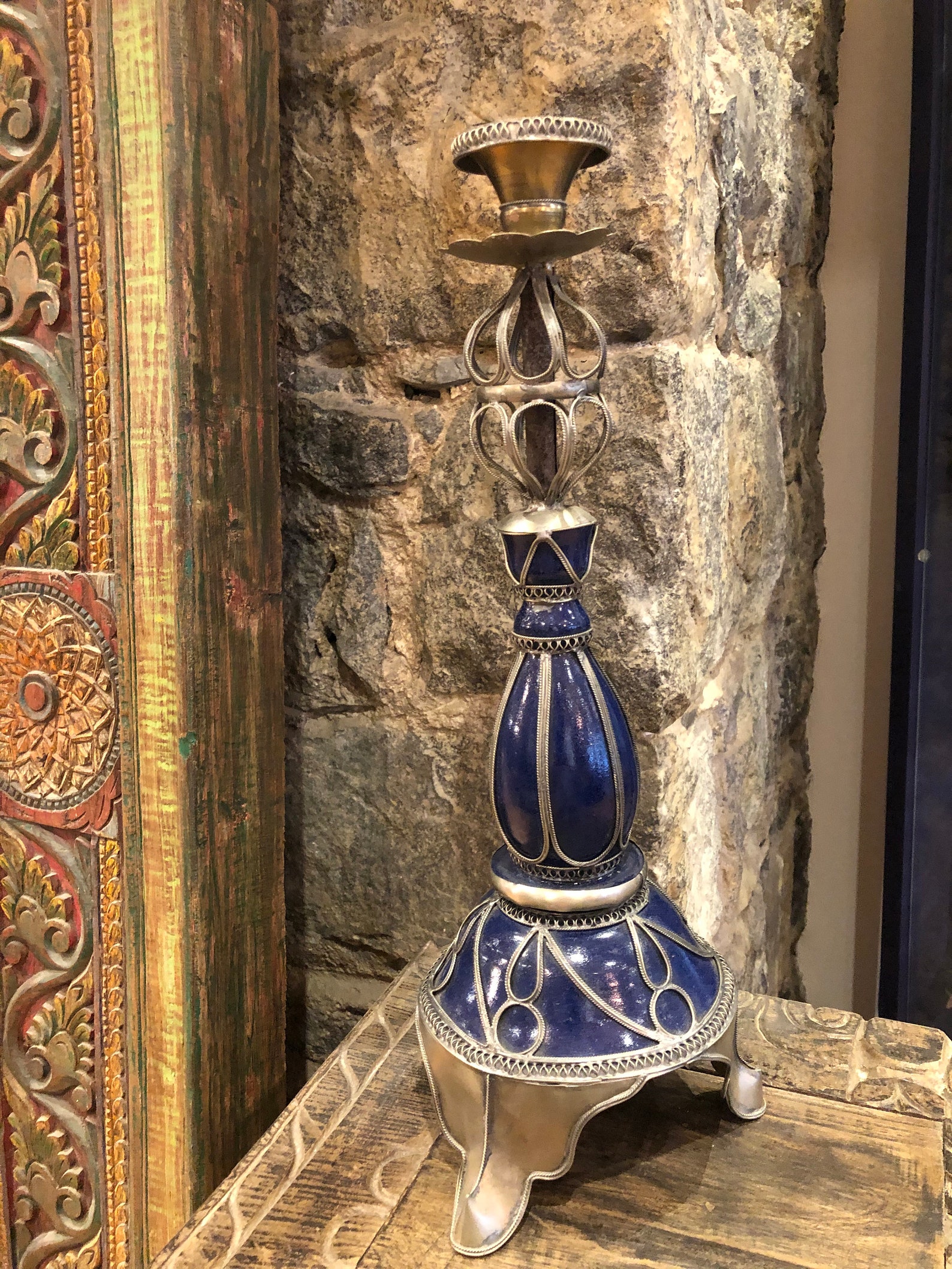 Moroccan candle holder blue large candlestick vintage candle Etsy