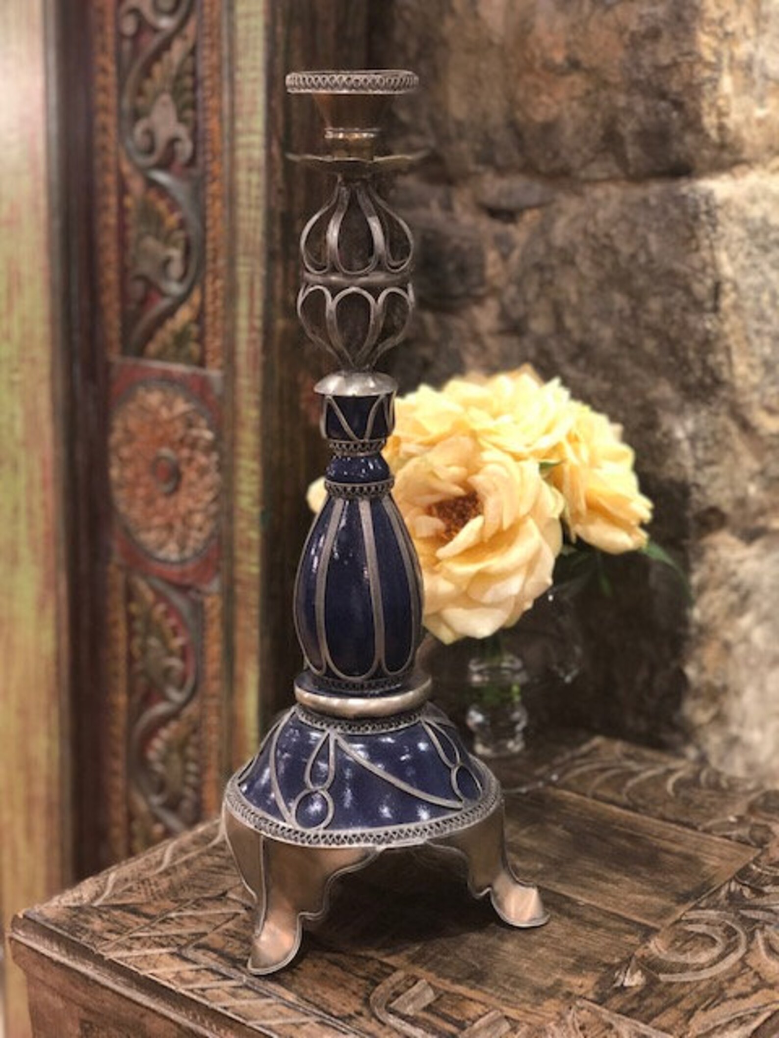 Moroccan Candle Holder Blue Large Candlestick Vintage Candle Etsy New