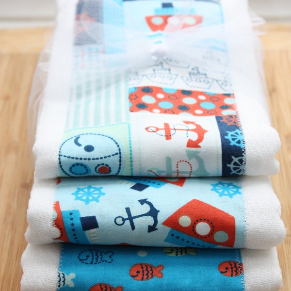 Nautical Little Boy Set of 3 Burp Cloths