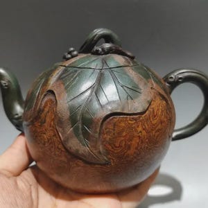 Handmade Yixing Zisha Teapot 360cc– Squirrel & Grape Design, Huangduan Clay