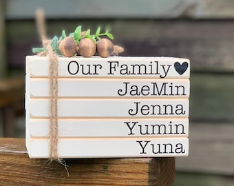 Farmhouse Wooden Book Stack, Farmhouse Wooden Decoration, Personalized Books, Our Family Book Set, Book Shelf Decor