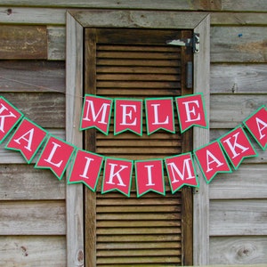 Mele Kalikimaka Banner – Rot/grün Glitzer, Hawaiianische Weihnachtsdekoration – Für Party, Kamin, Wohnzimmer, Inkl. Wirbel