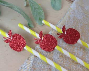 Apple Paper Straws: Glitter Apple Party Decor (Set of 12)