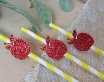 Apple Paper Straws, Birthday Party Straws, Straw Decor, Fall decorations, Apple Party