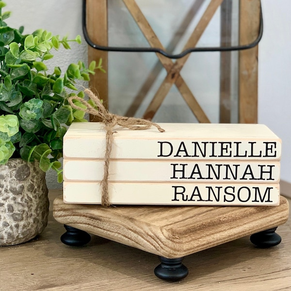 Personalized Faux Wood Book Stack: Farmhouse Tiered Tray Decor