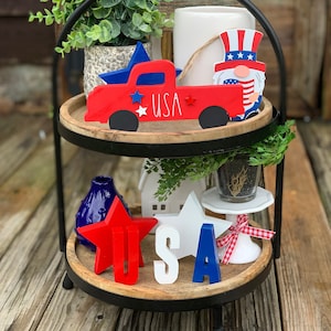 Patriotic Tiered Tray, Patriotic Decor,  Americana Decor, Memorial Day Decor, Summer Tiered Tray, USA Decor, American Decor, Flag Decor