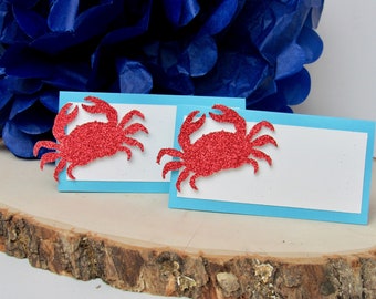 Red Glitter Crab Place Cards: Summer BBQ Food Tents