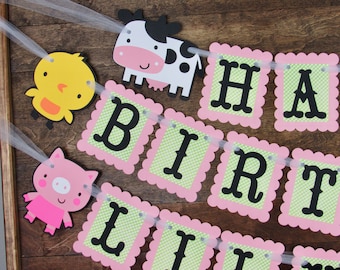 Farm Girl Banner, Farm Animal Banner, Barn Birthday, Farm Animal Garland, pink barn banner, barnyard banner, Farm Banner