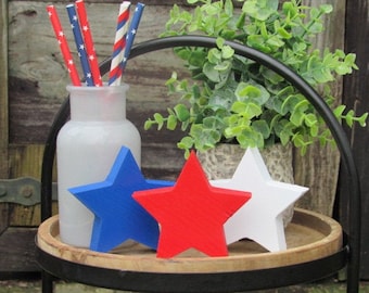 Patriotic Wooden Stars, 4th of July decor, Shelf Sitter, Tiered Tray Decor