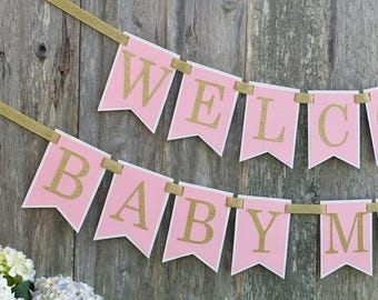 Welcome Baby Banner, Girl Baby Shower Decor