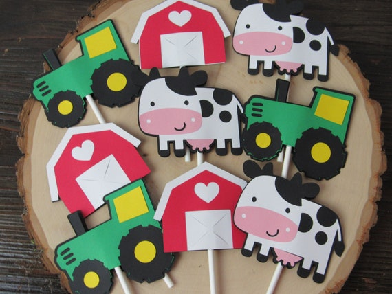 Barnyard Party Cupcake Toppers, Barnyard Birthday Party, Tractor Birthday Toppers, Farm Cupcake Toppers, Barnyard Birthday Decorations Il_570xn