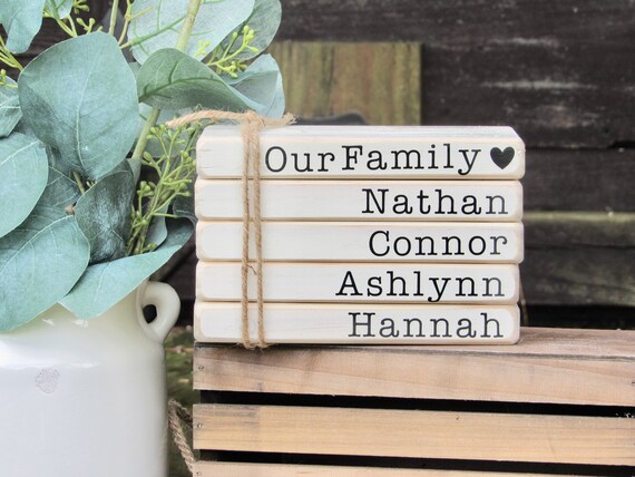 Farmhouse Book Stack, Farmhouse Wooden Decoration, Personalized Books, Our Family Book Set, Family Personalized Gift Il_570xn