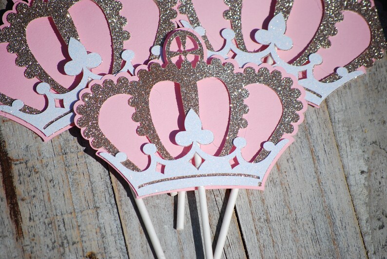 Baby Girl Shower Baby Shower Centerpiece Baby Girl Pink and Gold Crown Centerpiece Sticks Baptism Decor Baby 1st Birthday Decor