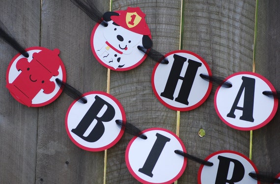 Dalmatian Happy Birthday Banner, Dog Birthday Party, Fireman Birthday, Happy Birthday Banner, Dog Birthday Party Theme Il_570xn