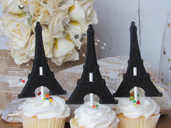 Paris Glitter Eiffel Tower Birthday Party Sweet 16 Cupcake Etsy