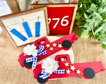 Patriotic Wooden Truck: USA Tiered Tray Decor
