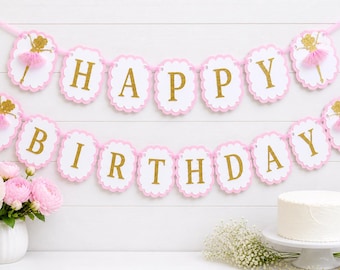 Ballerina Birthday Banner, Pink Tulle Tutu Party Decor