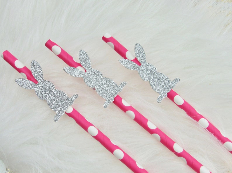 Easter Decorations Pink Bunny Rabbit Easter Straws Bunny Decorations Easter Party Straws Bunny Birthday Party