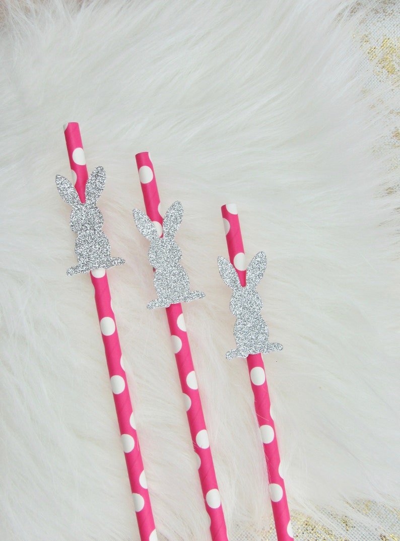 Easter Decorations Pink Bunny Rabbit Easter Straws Bunny Decorations Easter Party Straws Bunny Birthday Party