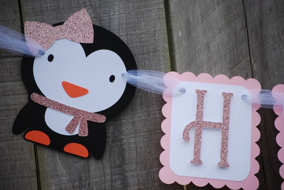 penguin name banner penguin happy birthday party banner birthday name banner