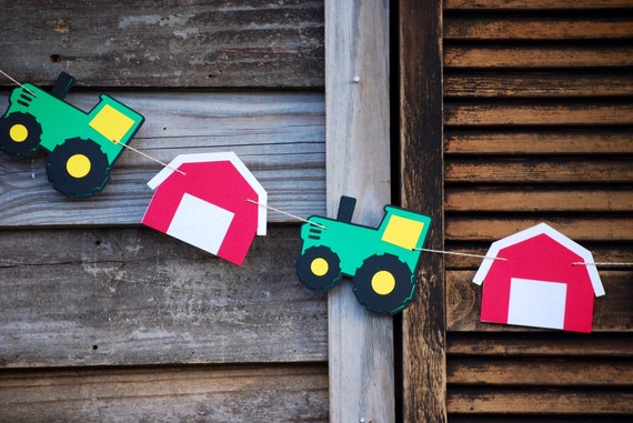 Tractor and Barn Garland, Tractor Birthday Banner, Tractor and Barn Baby Shower,Barnyard Birthday Decorations, Farm Birthday Party Il_570xn