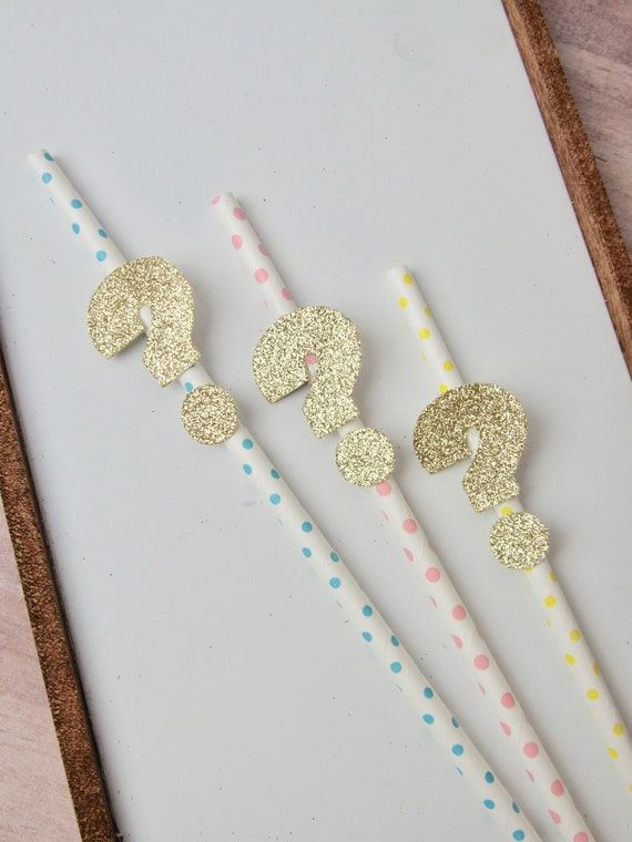 Gender Reveal Straws, Gender Reveal Party Straws, Gender Reveal Decorations, Question Mark Straws, Baby Shower Straws Il_570xn