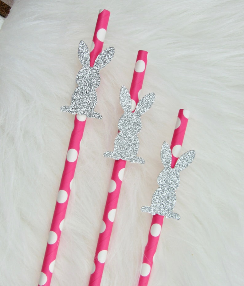 Easter Decorations Pink Bunny Rabbit Easter Straws Bunny Decorations Easter Party Straws Bunny Birthday Party