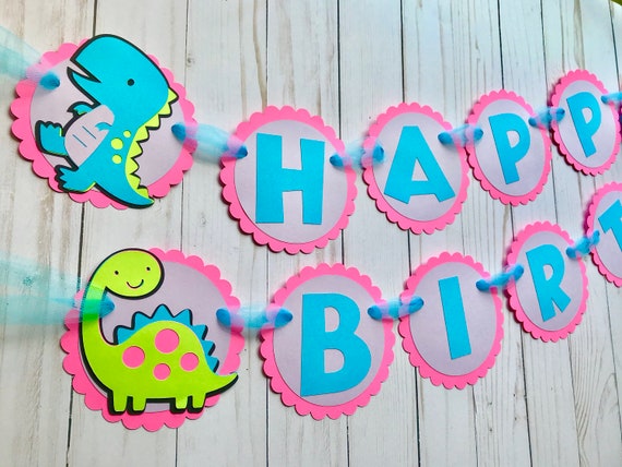 Dinosaur Happy Birthday Girl Banner , Girl Dinosaur Birthday Party, Dino Party, Dinosaur Birthday Party Decoration Il_570xn