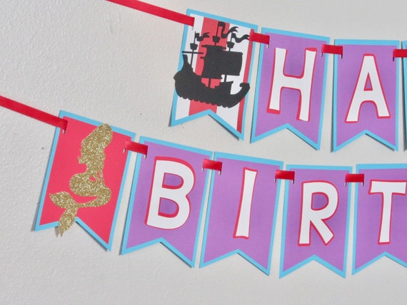 Mermaid Pirate Birthday Party Banner, Twin Birthday Party, Pirate Mermaid Theme,Mermaid Birthday Party, Il_570xn