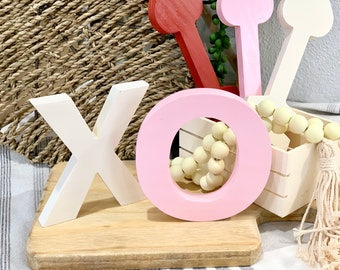 Handcrafted Wooden X and O - Valentine's Day Tiered Tray Decor